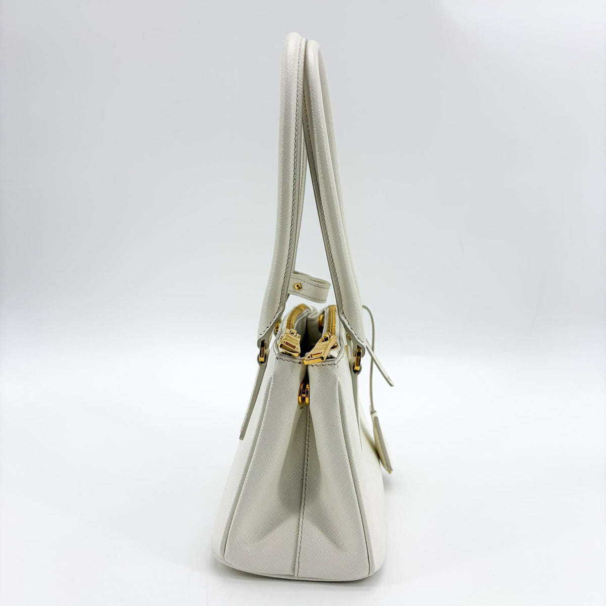 Prada Galleria Double Zip Saffiano Leather White Leather Tote Bag Bag (Pre-Owned)