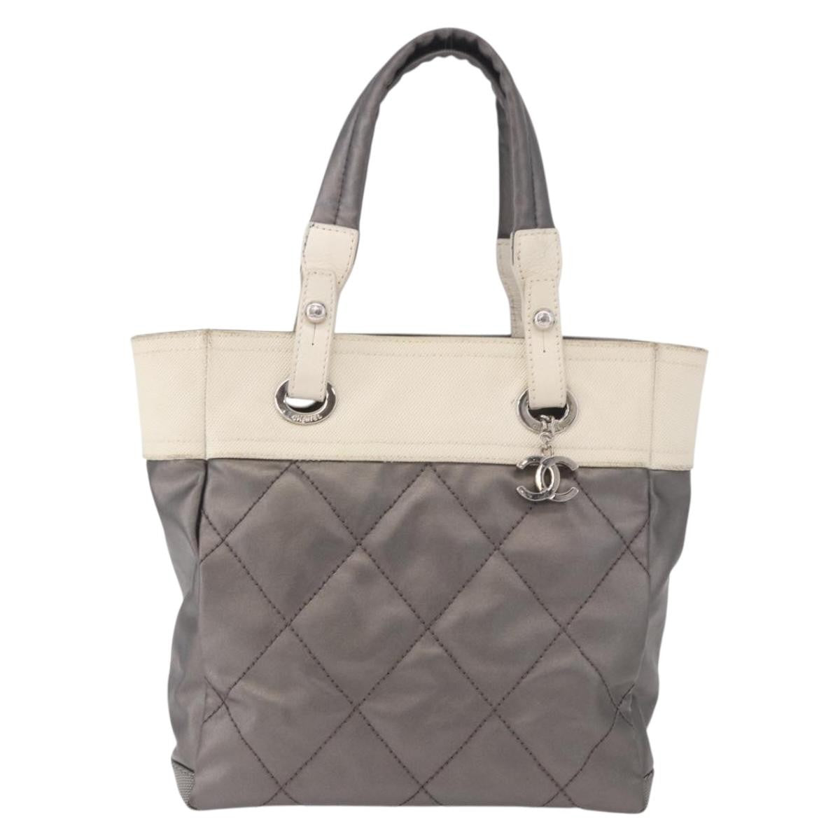 Chanel Biarritz Quilted Canvas Gray Canvas Tote Bag Bag (Pre-Owned)