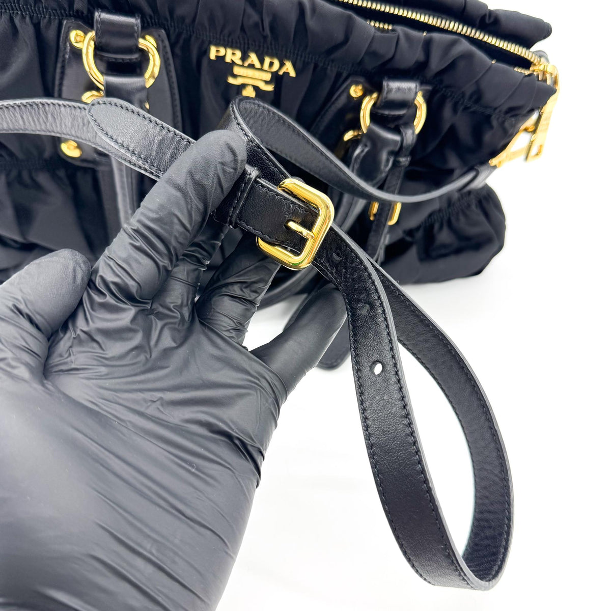 Prada Gaufre Nappa Leather Black Nylon Tote Bag Bag (Pre-Owned)