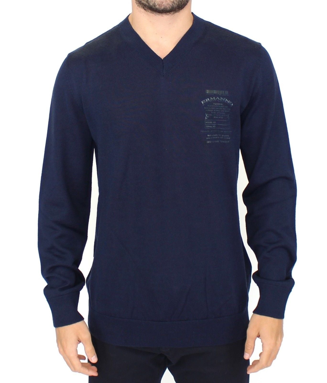 Ermanno Scervino Blue Wool Blend V-neck Pullover Men's Sweater