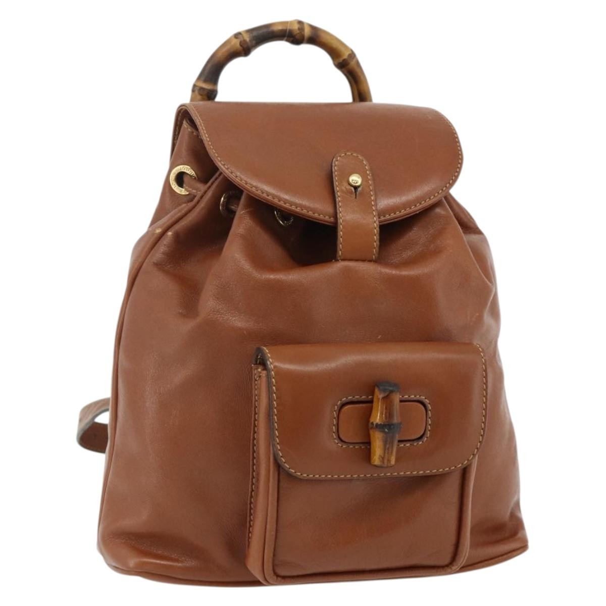 Gucci Vintage Bamboo Leather Brown Leather Backpack Bag (Pre-Owned)