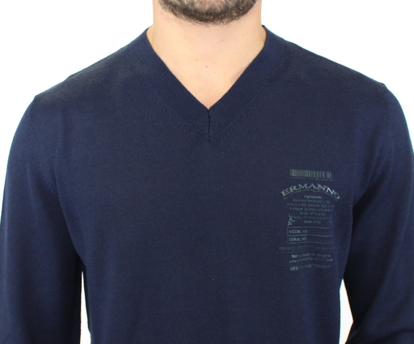 Ermanno Scervino Blue Wool Blend V-neck Pullover Men's Sweater