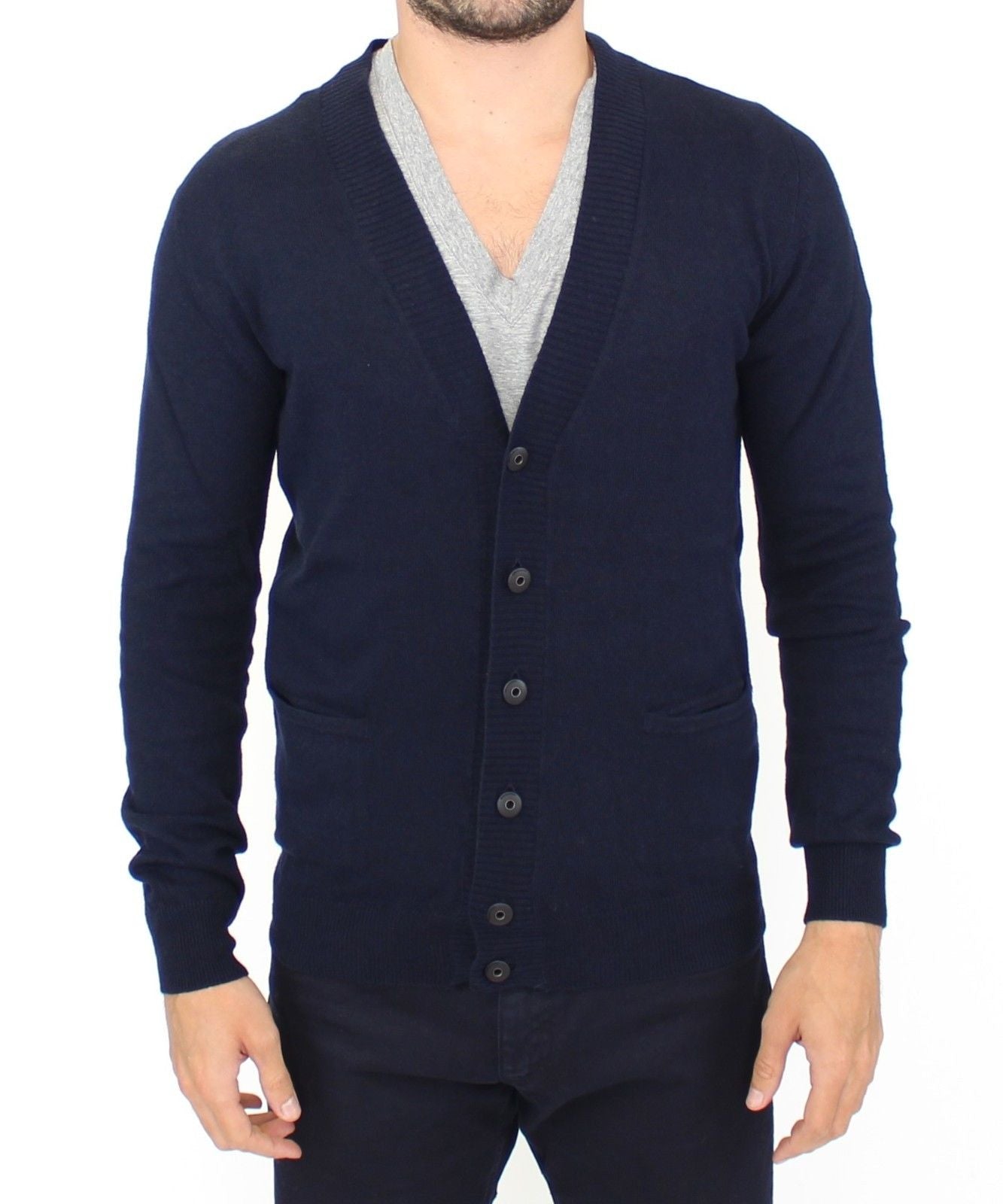 Ermanno Scervino Blue Wool Cashmere Cardigan Pullover Men's Sweater