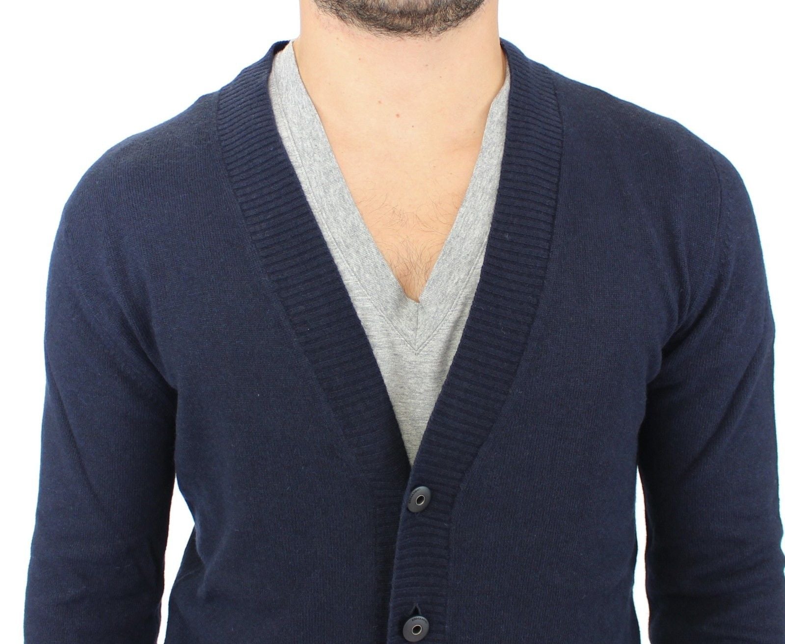 Ermanno Scervino Blue Wool Cashmere Cardigan Pullover Men's Sweater