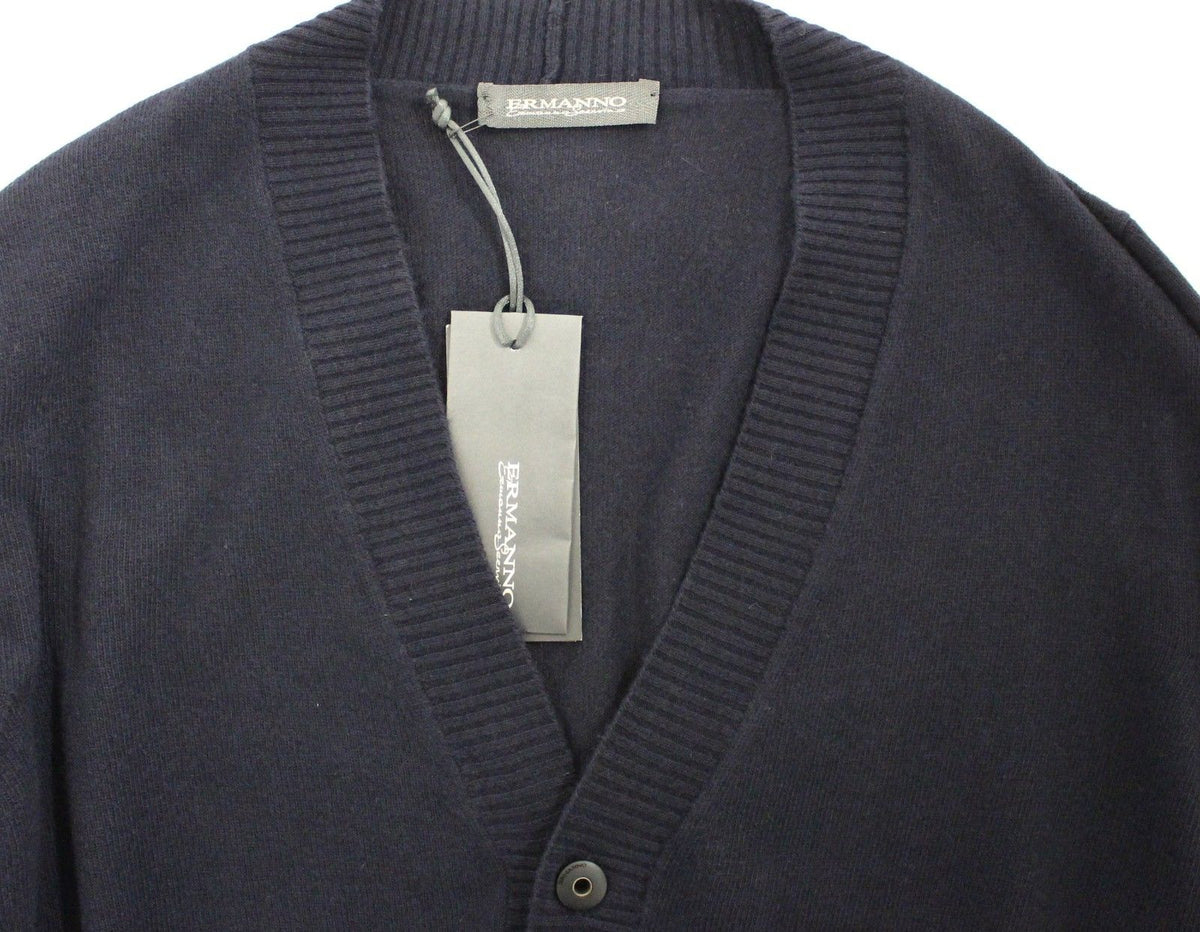 Ermanno Scervino Blue Wool Cashmere Cardigan Pullover Men's Sweater