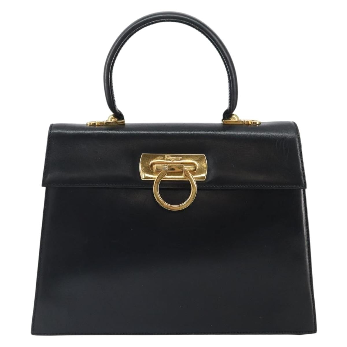 Salvatore Ferragamo Gancini Convertible Top Handle Leather Black Leather Handbag (Pre-Owned)