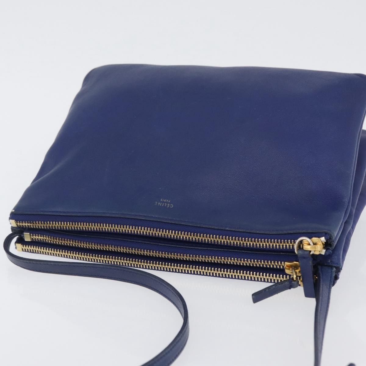 Celine Trio Leather Blue Leather Shoulder Bag Bag (Pre-Owned)