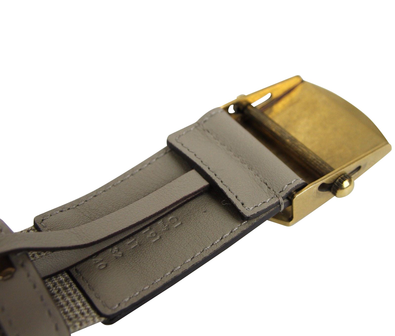 Gucci Men's Military Beige Fabric Belt Anchor Brass Buckle 375191 1523