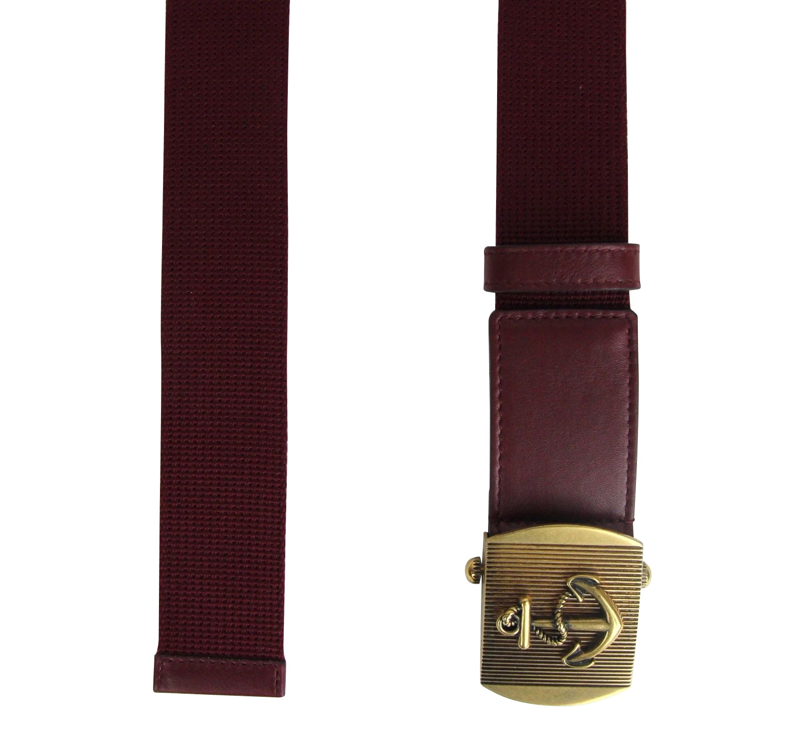 Gucci Men's Military Burgundy Fabric Anchor Brass Buckle Belt 375191 6148