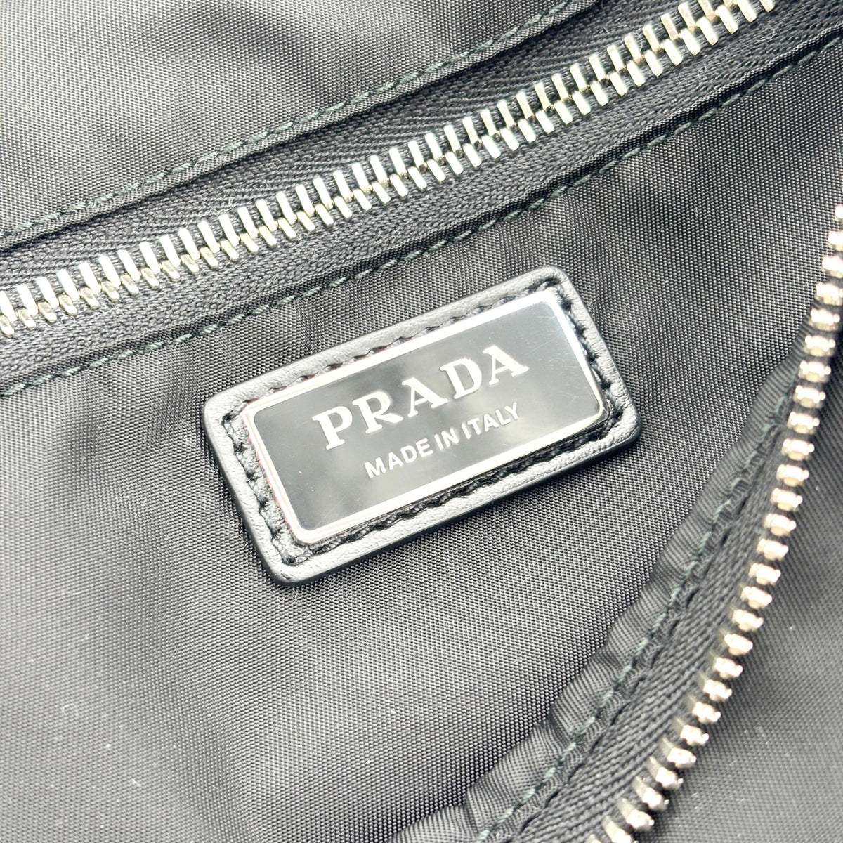Prada Triangle Zip Sling Re-Nylon With Leather Black Nylon Backpack Bag (Pre-Owned)