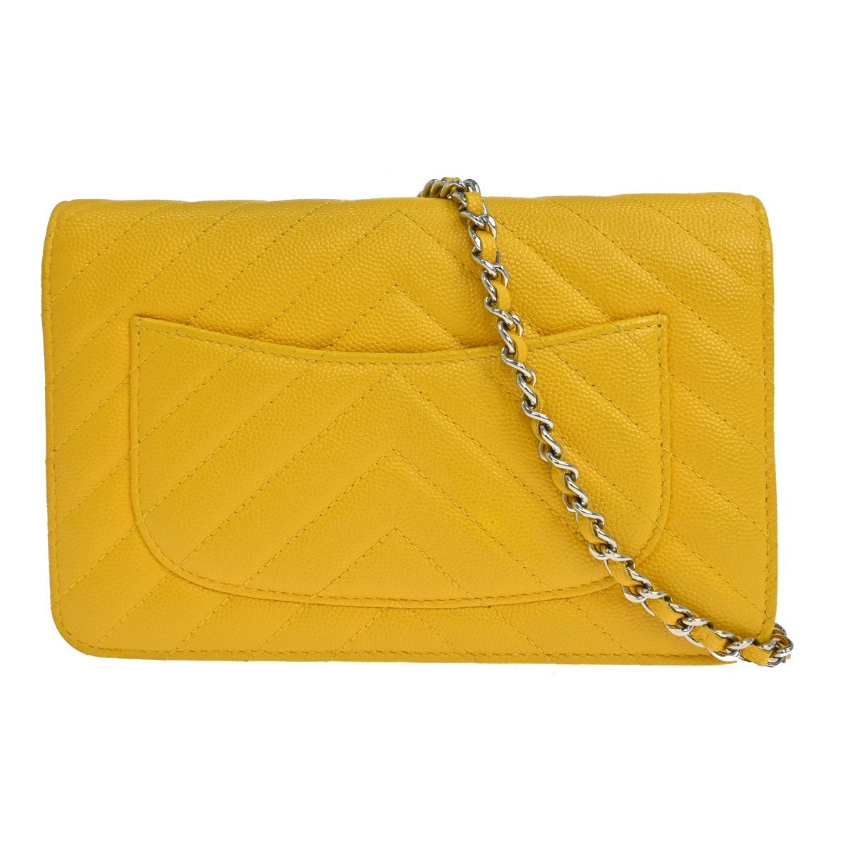 Chanel Ancient Greek Charm Wallet On Chain Chevron Caviar Yellow Calfskin Crossbody Bag Bag (Pre-Owned)