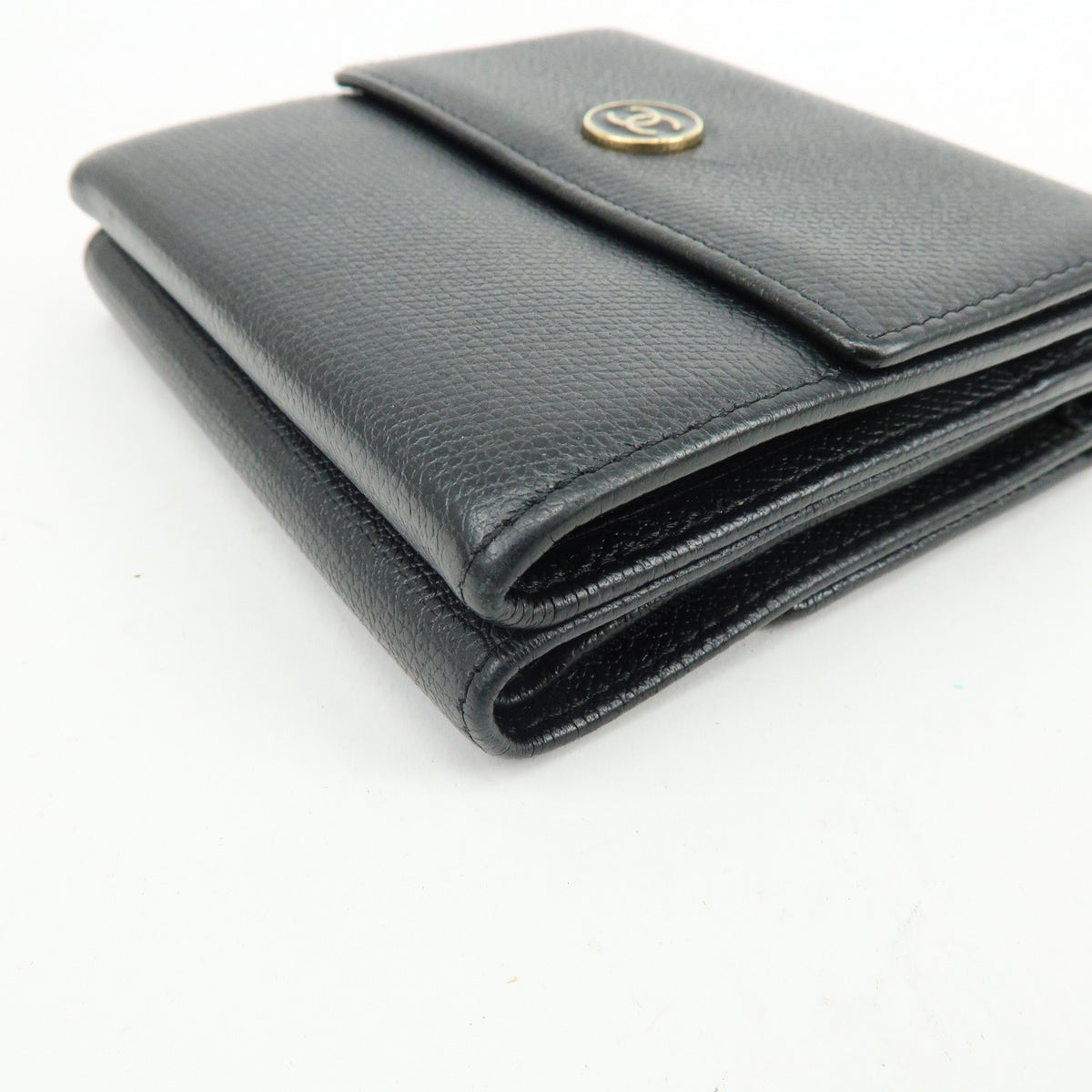 Chanel Cc Button Coin Purse Leather Black Calfskin Card Holders Accessory (Pre-Owned)