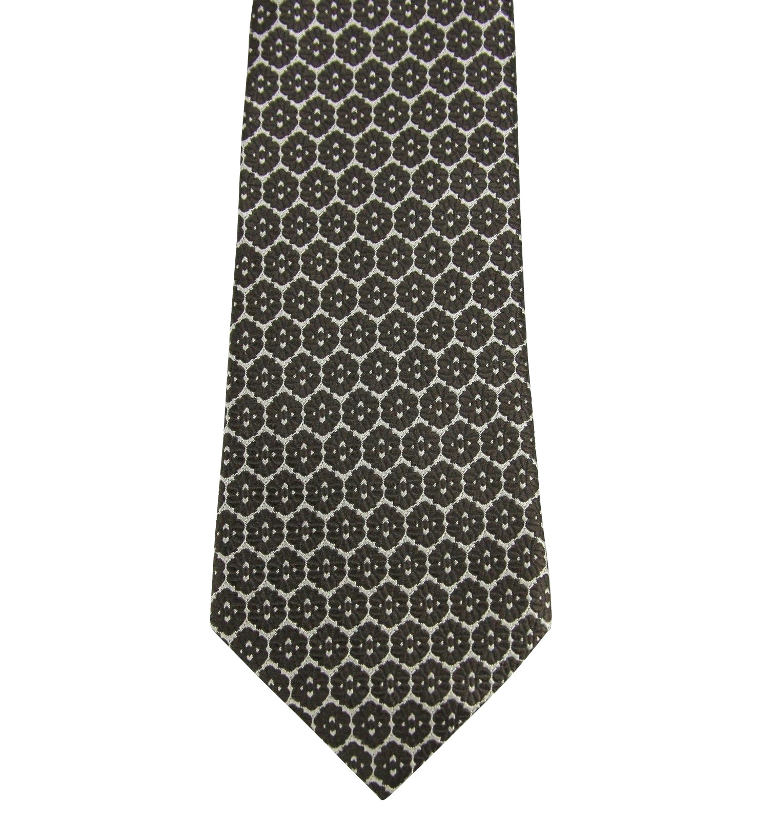 Bottega Veneta Men's Flower Print Beige / Dark Brown Silk Woven Tie 376675 1973