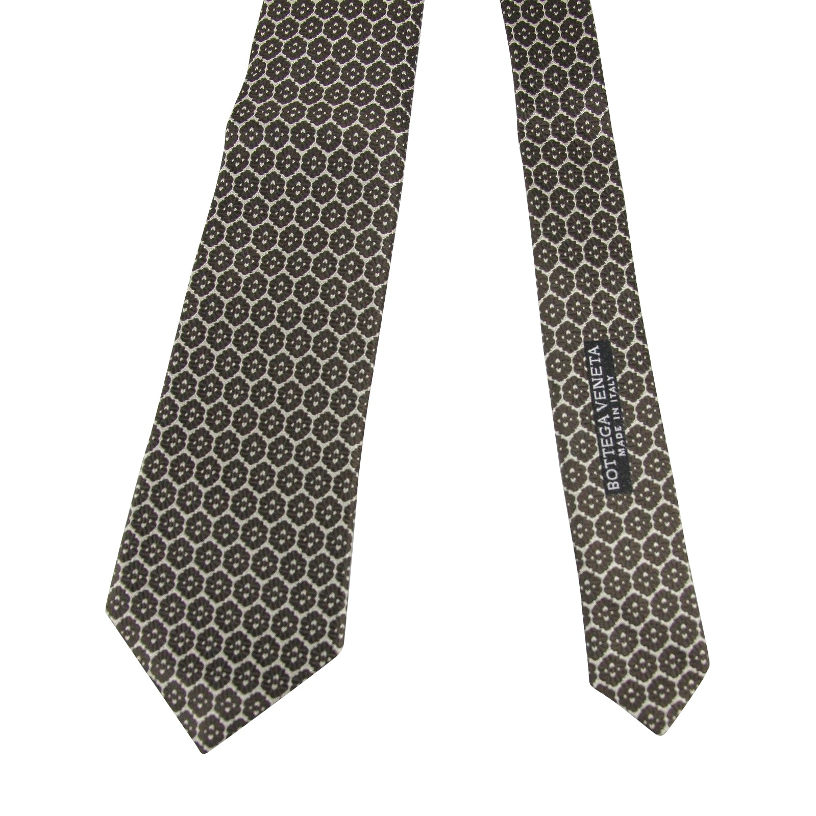 Bottega Veneta Men's Flower Print Beige / Dark Brown Silk Woven Tie 376675 1973