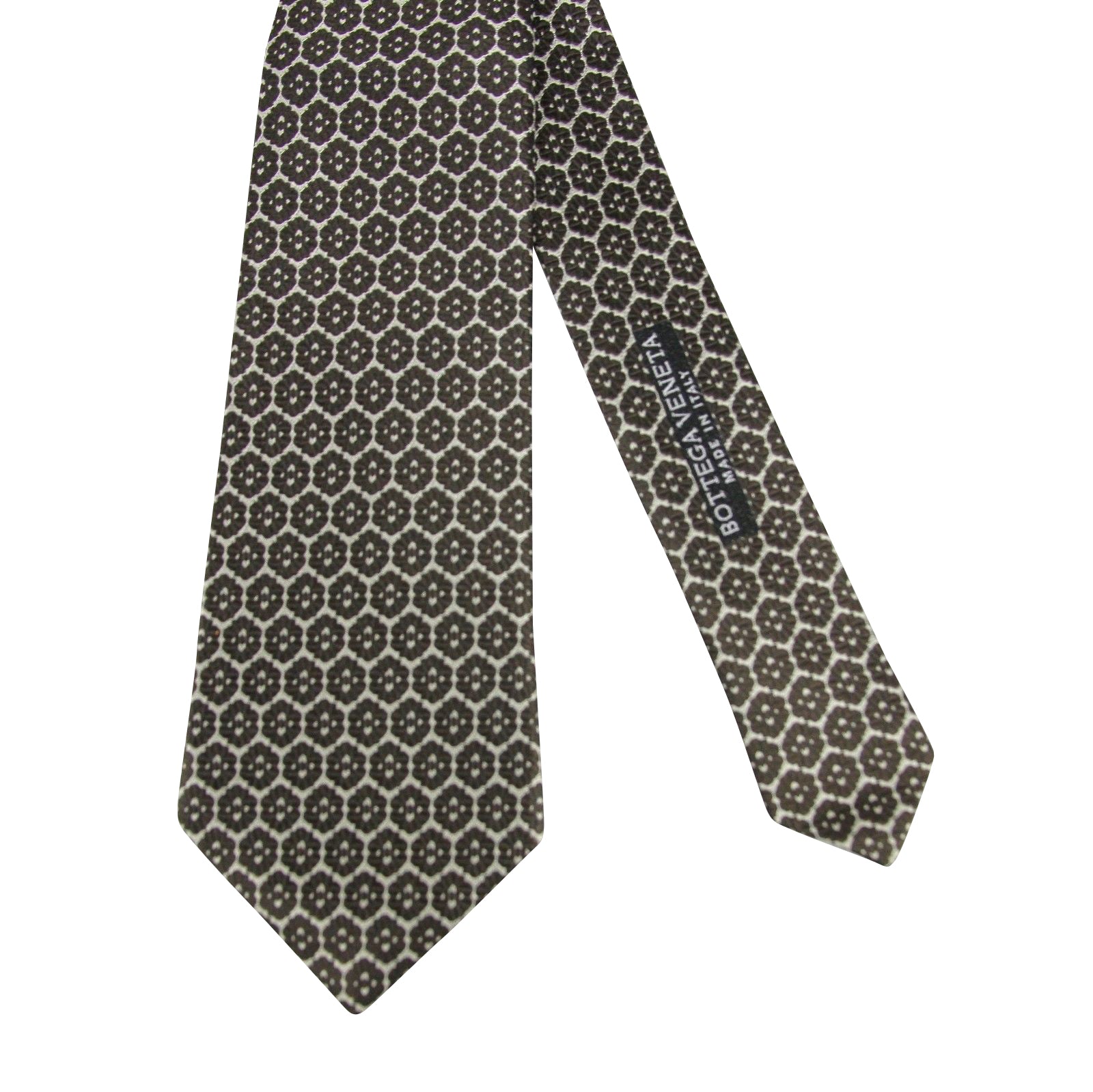 Bottega Veneta Men's Flower Print Beige / Dark Brown Silk Woven Tie 376675 1973