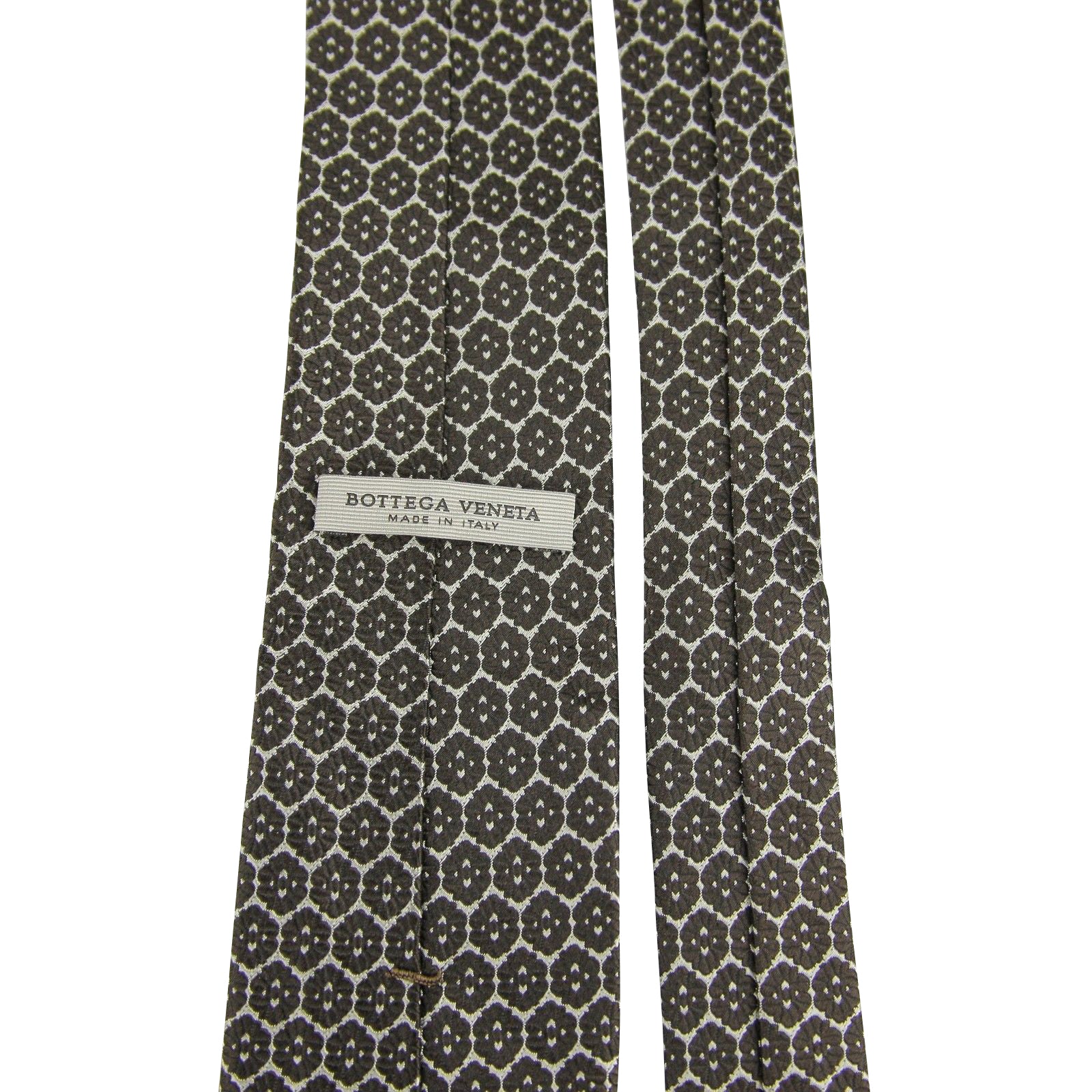 Bottega Veneta Men's Flower Print Beige / Dark Brown Silk Woven Tie 376675 1973