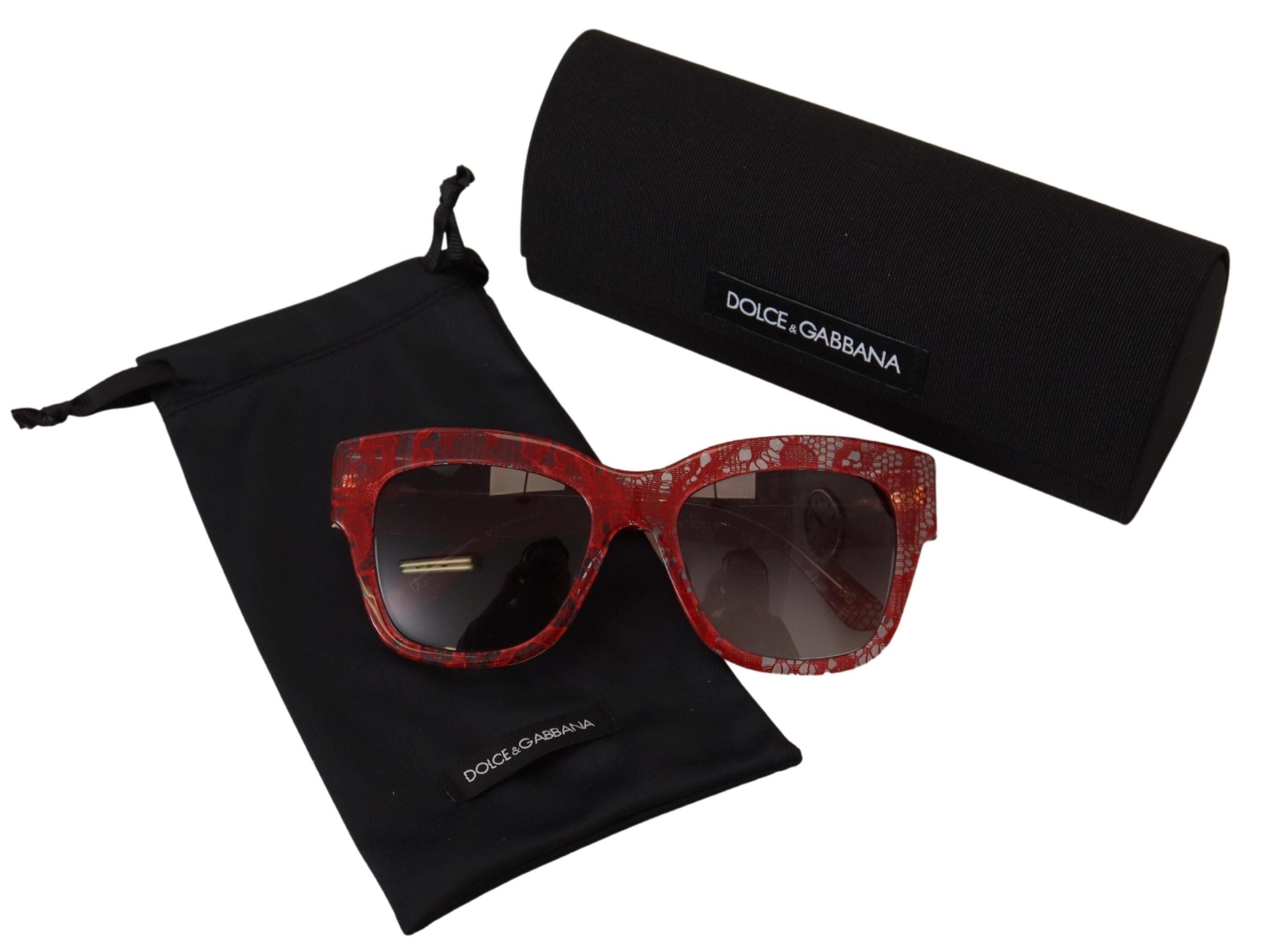 Dolce & Gabbana Red Lace Acetate Rectangle Shades DG4231F Women's Sunglasses