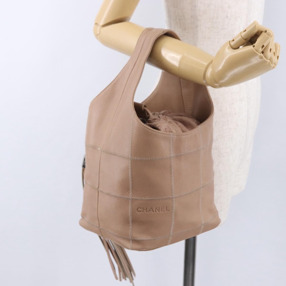 Chanel Square Stitch Tassel Hobo Quilted Leather Beige Leather Handbag (Pre-Owned)