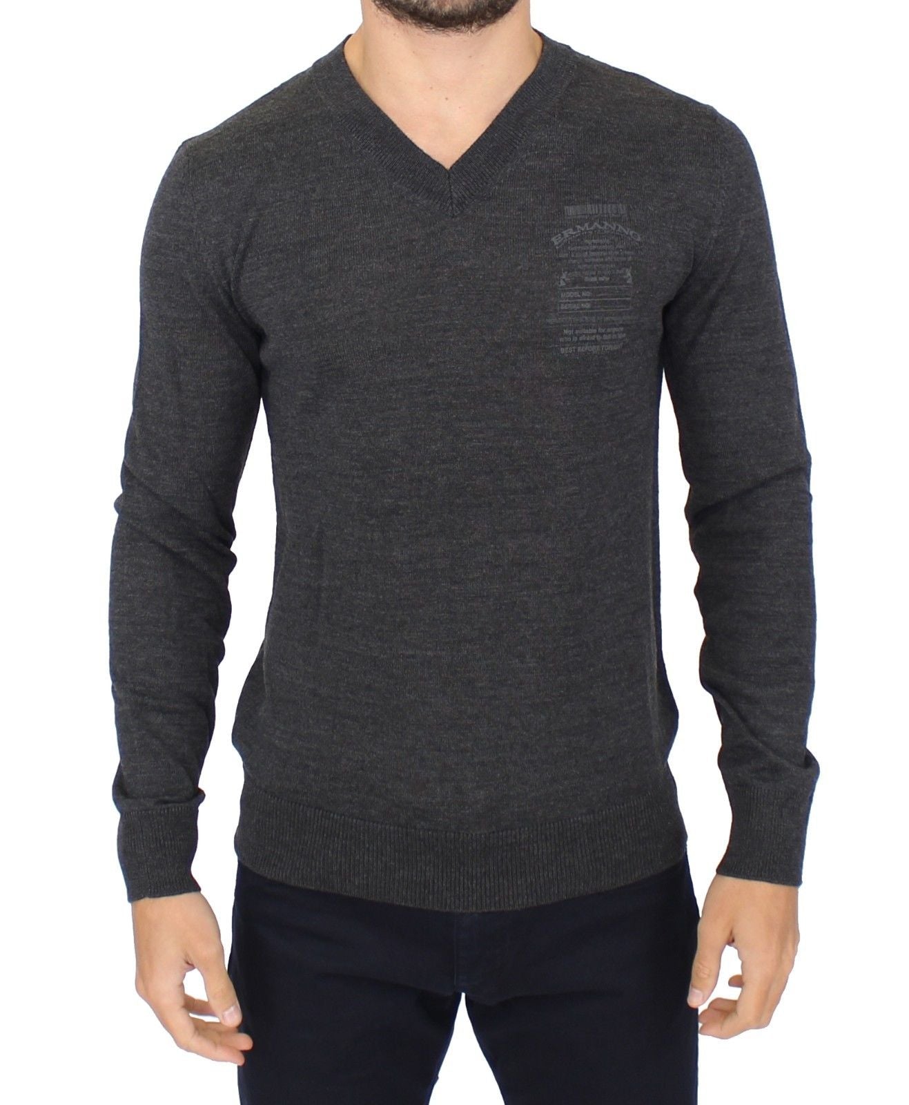 Ermanno Scervino Chic Gray V-Neck Wool Blend Pullover Men's Sweater