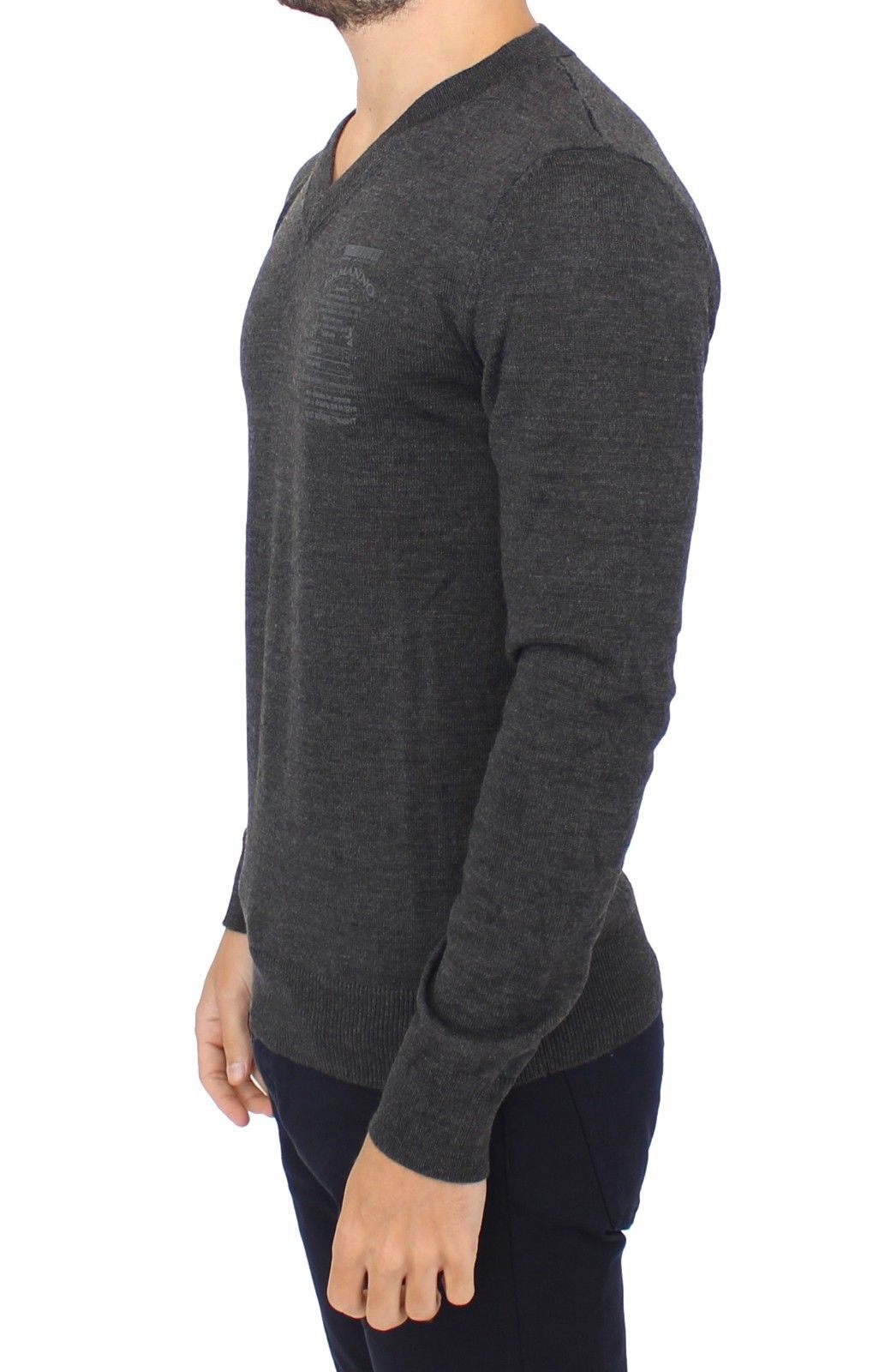 Ermanno Scervino Chic Gray V-Neck Wool Blend Pullover Men's Sweater