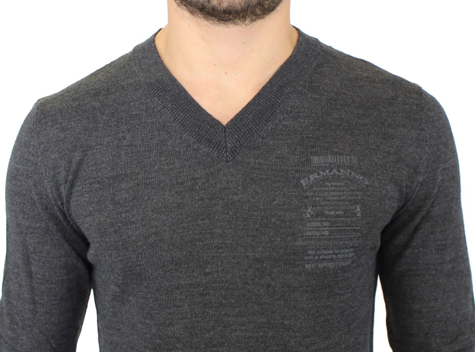 Ermanno Scervino Chic Gray V-Neck Wool Blend Pullover Men's Sweater