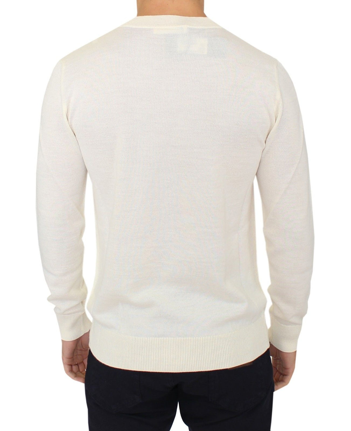 Ermanno Scervino Off White Wool Blend V-neck Pullover Men's Sweater