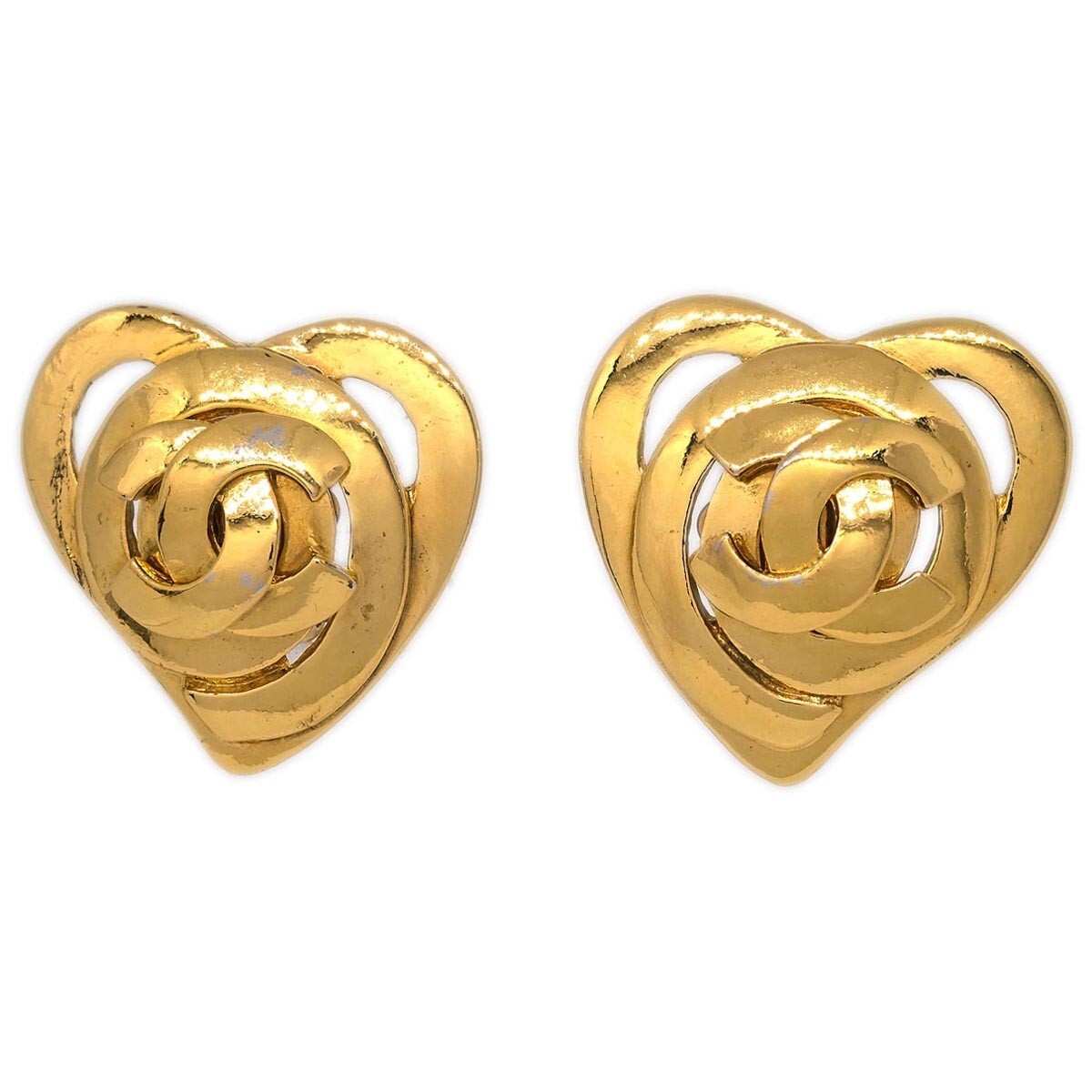Chanel Cc Heart Pendant Metal Gold Gold_Plated Earrings Jewelry (Pre-Owned)