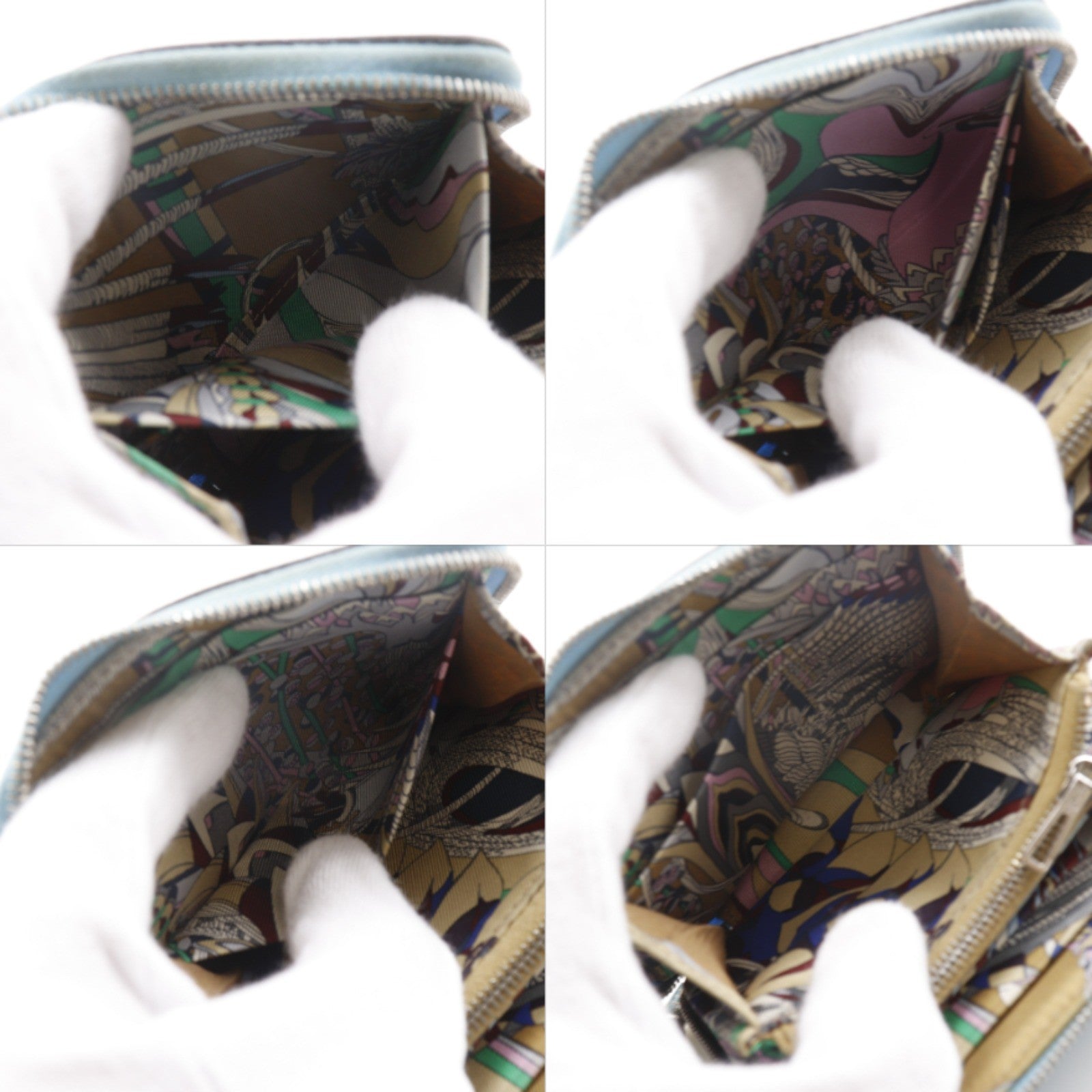 Hermes Azap Silkin Epsom Leather Silk Blue Leather Wallets Accessory (Pre-Owned)