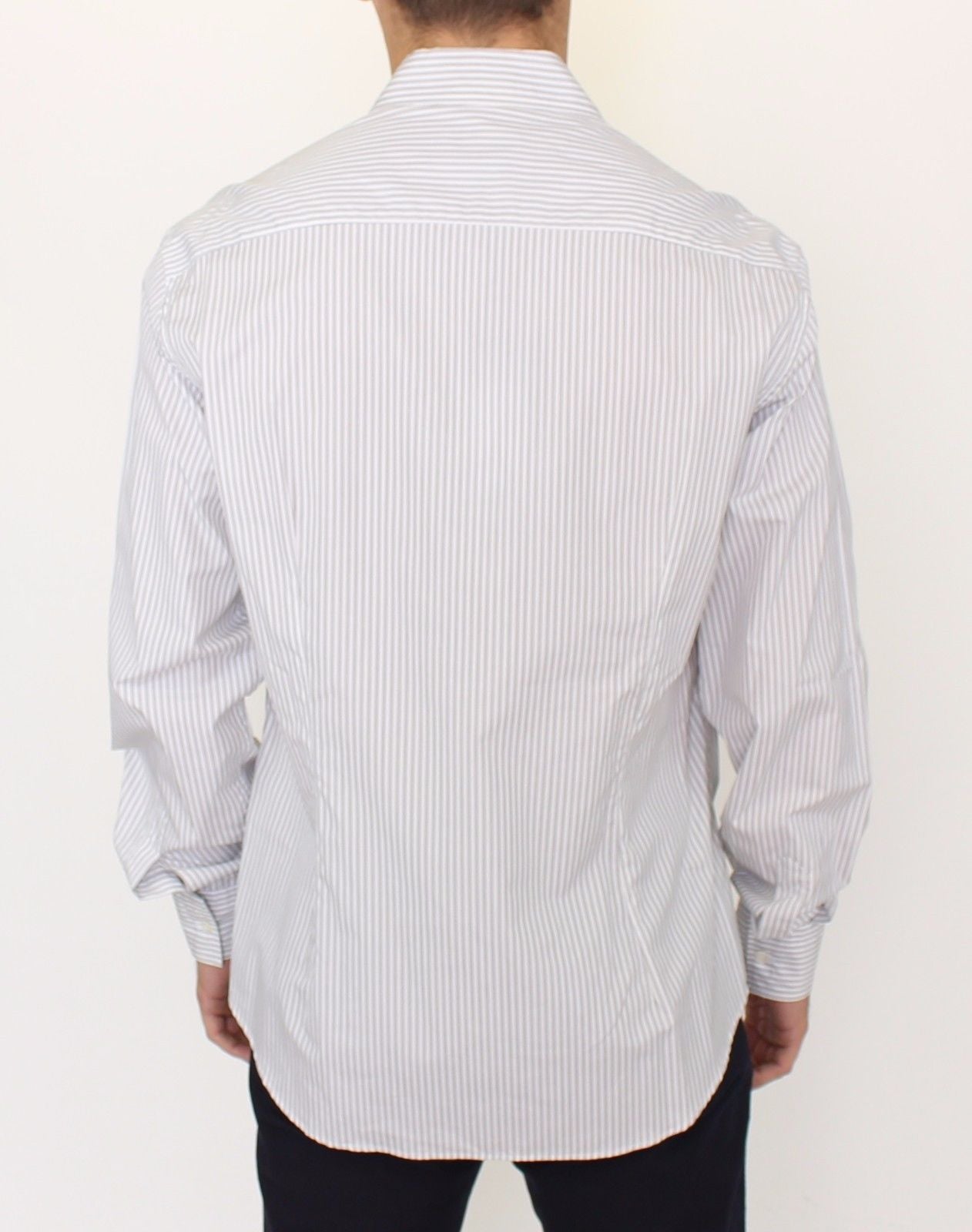 Ermanno Scervino White Gray Striped Regular Fit Casual Men's Shirt