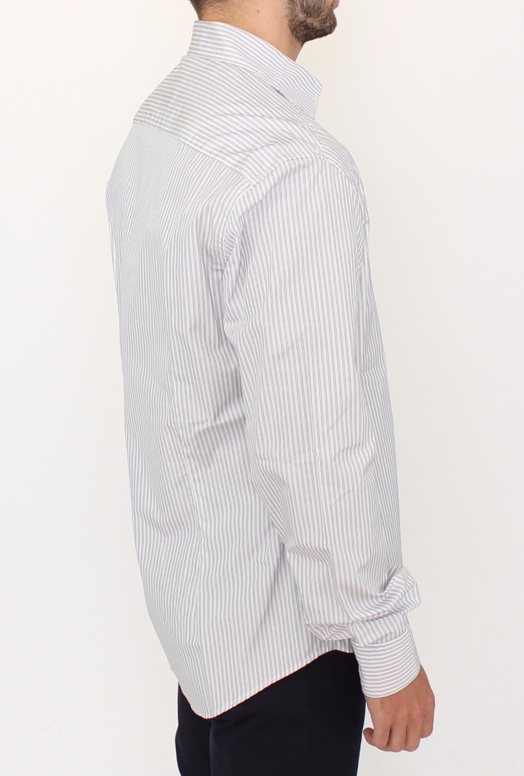 Ermanno Scervino White Gray Striped Regular Fit Casual Men's Shirt
