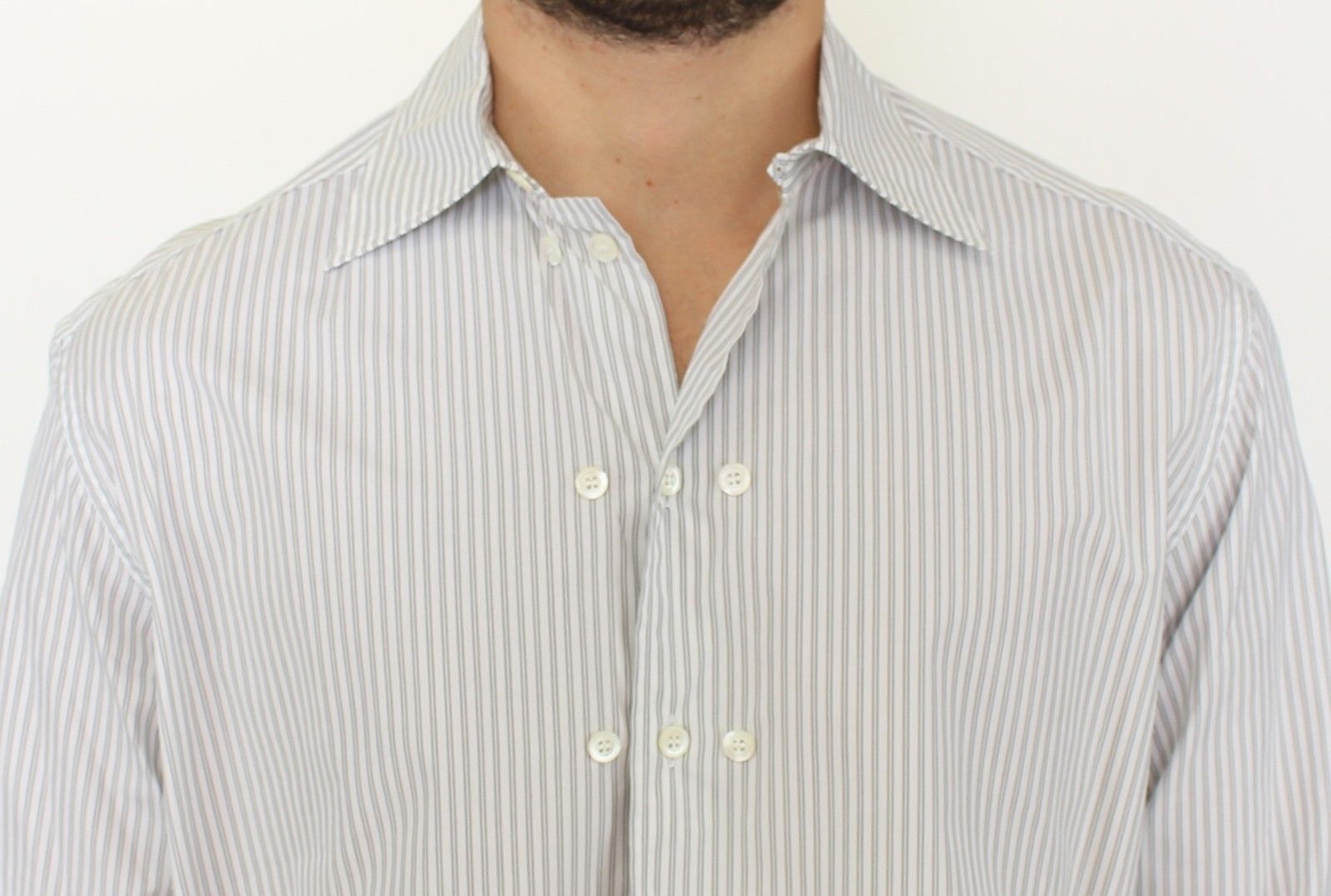 Ermanno Scervino White Gray Striped Regular Fit Casual Men's Shirt