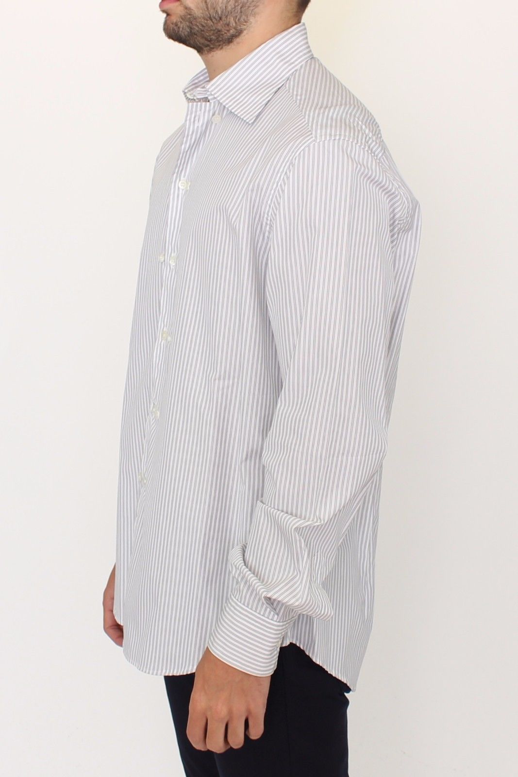Ermanno Scervino White Gray Striped Regular Fit Casual Men's Shirt