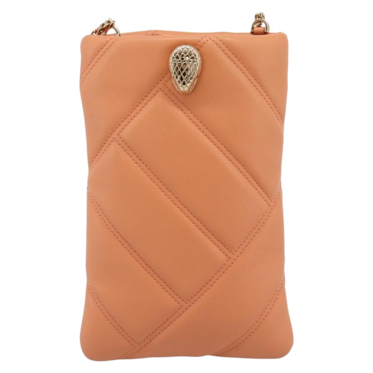 Bvlgari Serpenti Cabochon Phone Holder On Chain Diagonal Quilted Leather Orange Leather Clutche & Pouche Bag (Pre-Owned)