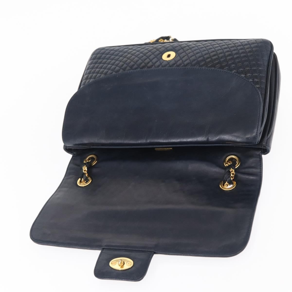 Bally Vintage Leather Navy Leather Shoulder Bag Bag (Pre-Owned)