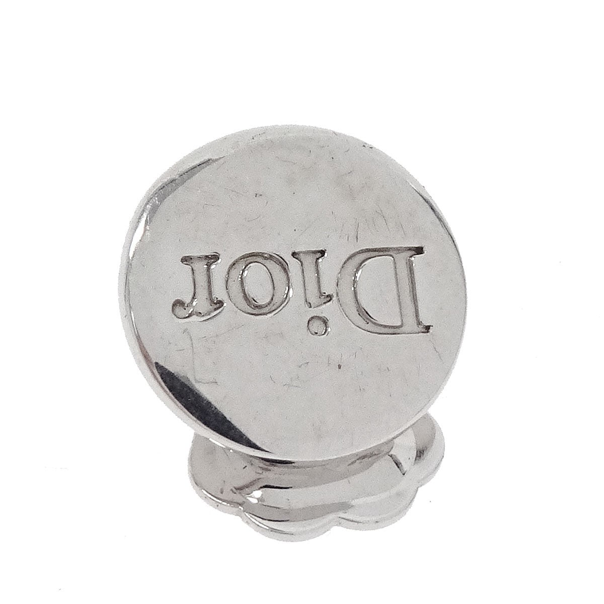 Christian Dior Vintage Logo Round Clip-On Metal Silver Silver_Plated Earrings Jewelry (Pre-Owned)