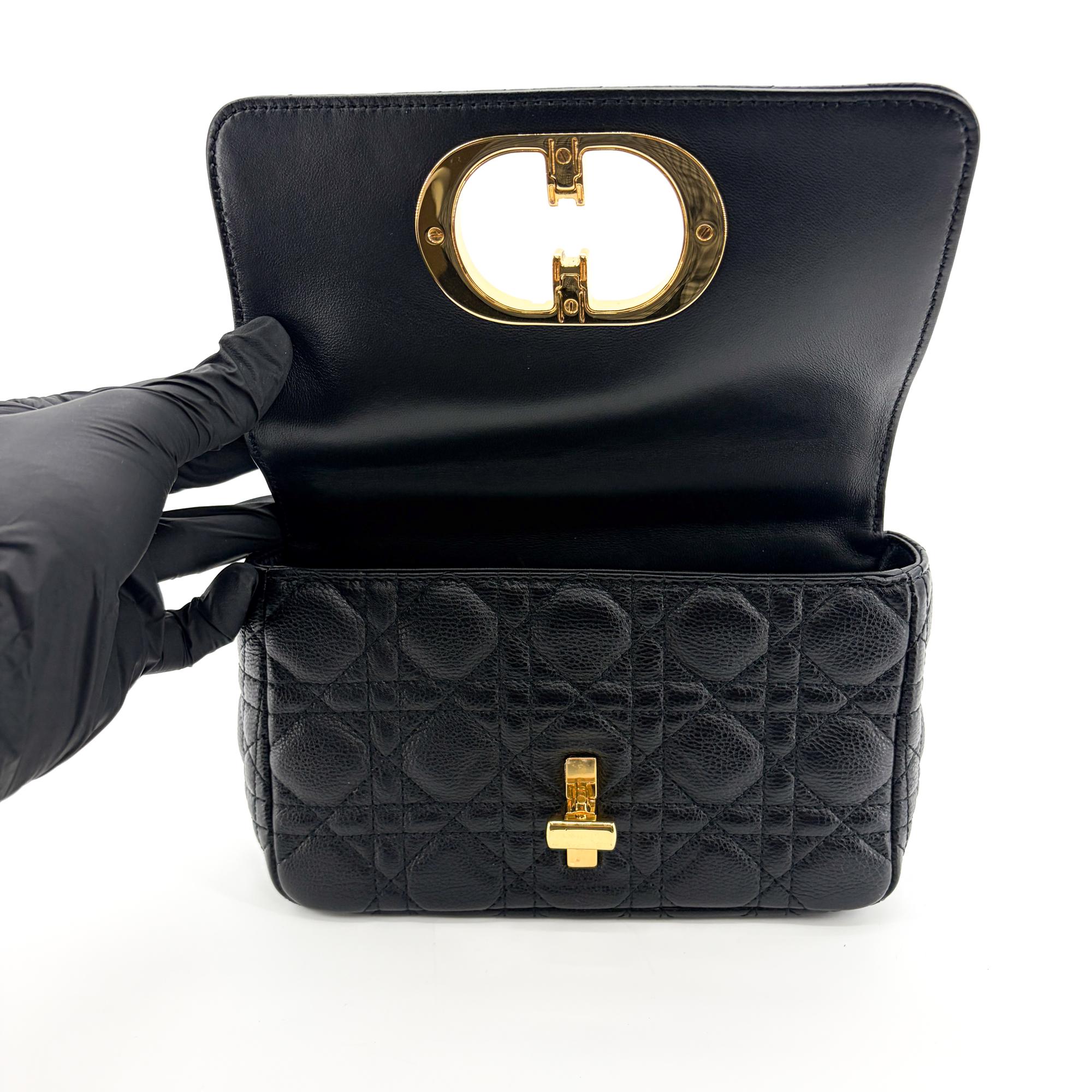 Christian Dior Caro Bag Cannage Quilt Calfskin Black Leather Handbag (Pre-Owned)