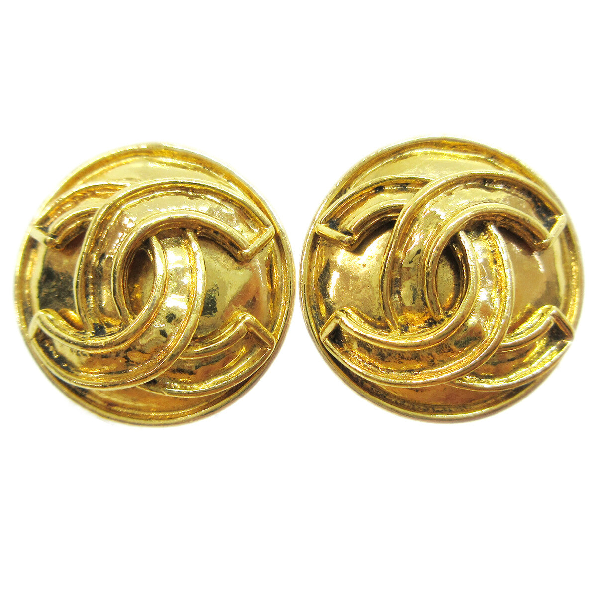 Chanel Cc Button Clip-On Metal Gold Gold_Plated Earrings Jewelry (Pre-Owned)