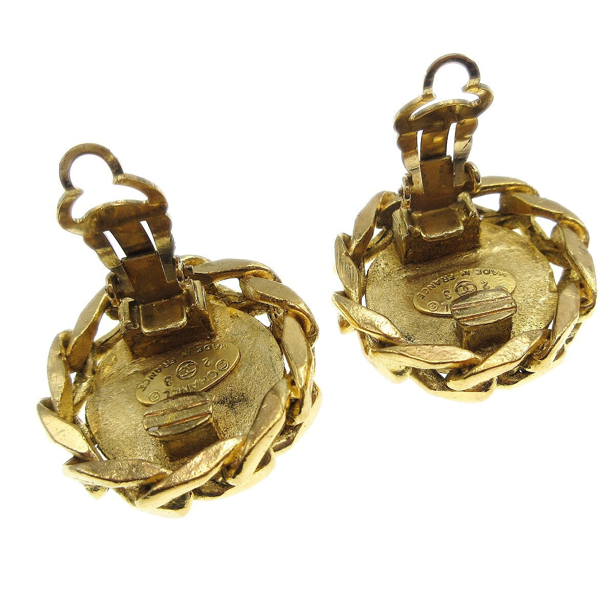 Chanel Cc Button Clip-On Metal With Faux Pearl Gold Gold_Plated Earrings Jewelry (Pre-Owned)