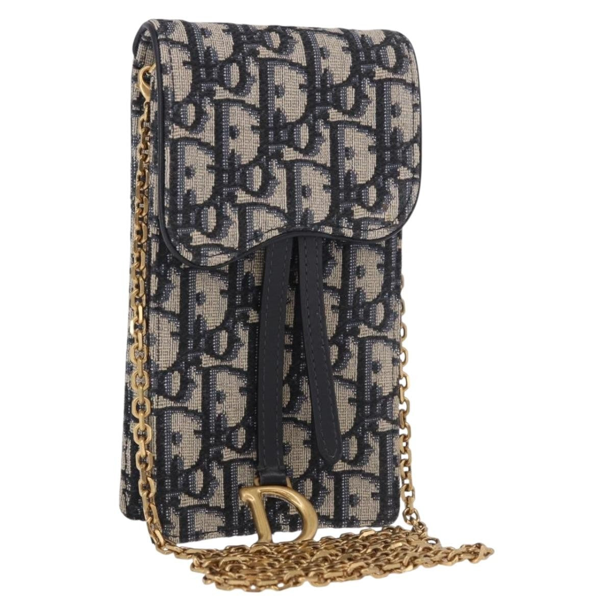 Christian Dior Vertical Saddle Chain Oblique Canvas Navy Canvas Clutche & Pouche Bag (Pre-Owned)