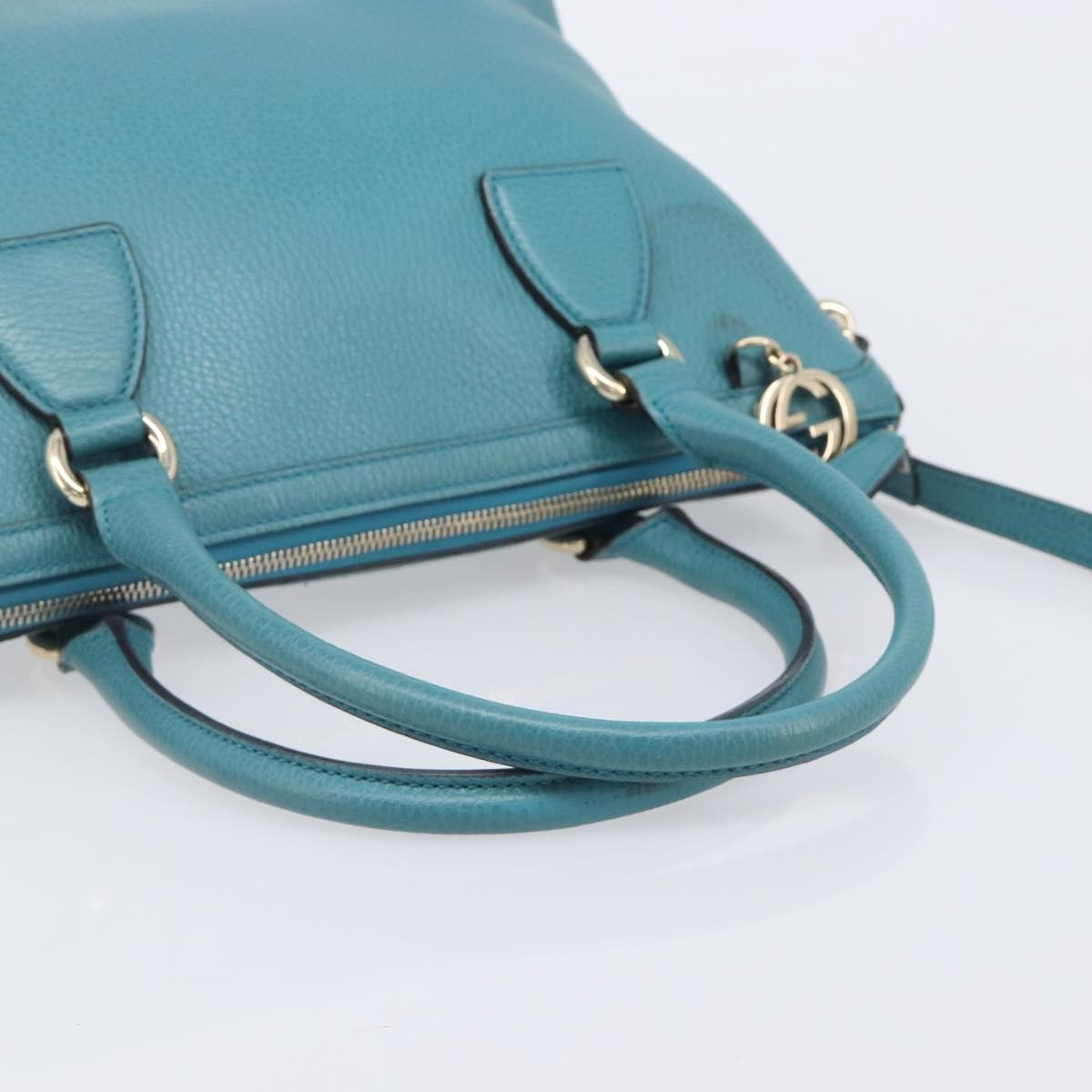 Gucci Gg Charm Convertible Dome Satchel Leather Blue Leather Handbag (Pre-Owned)