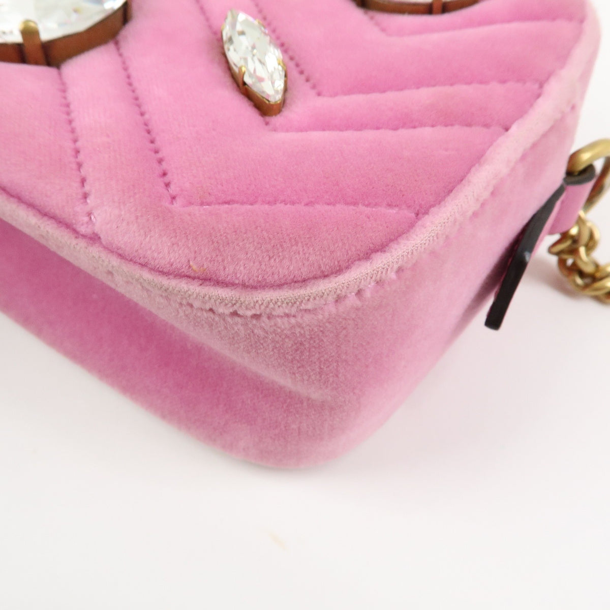 Gucci Gg Marmont Crystal Embellished Matelasse Velvet Pink Velvet Shoulder Bag Bag (Pre-Owned)