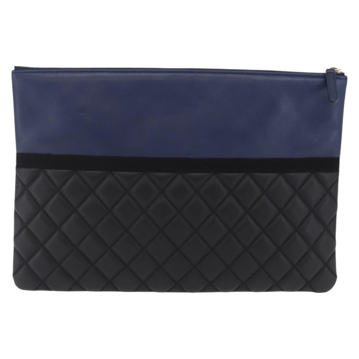 Chanel Bicolor Boy O Case Clutch Lambskin Black Leather Clutche & Pouche Bag (Pre-Owned)