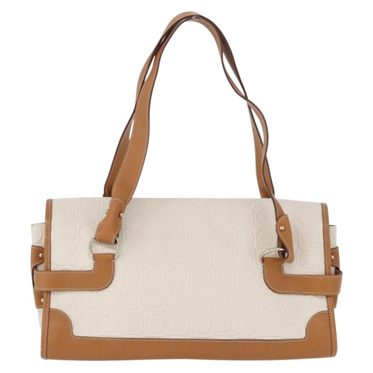 Salvatore Ferragamo Gancini Top Handle Canvas White Pvc Handbag (Pre-Owned)