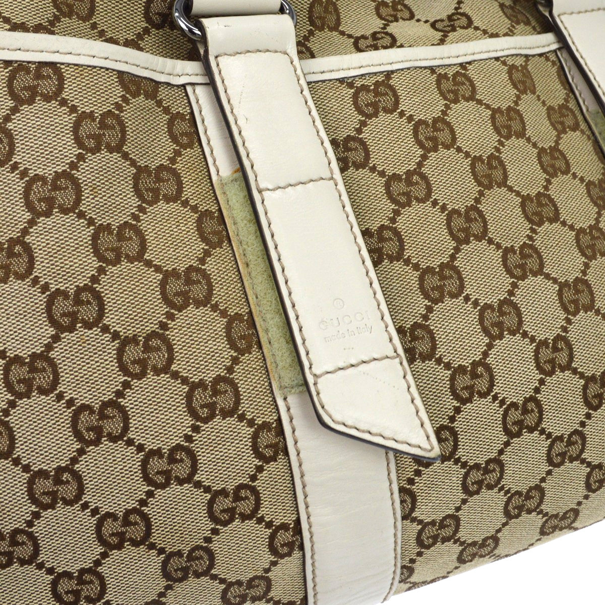 Gucci Belted Gg Canvas With Perforated Leather Beige Canvas Tote Bag Bag (Pre-Owned)
