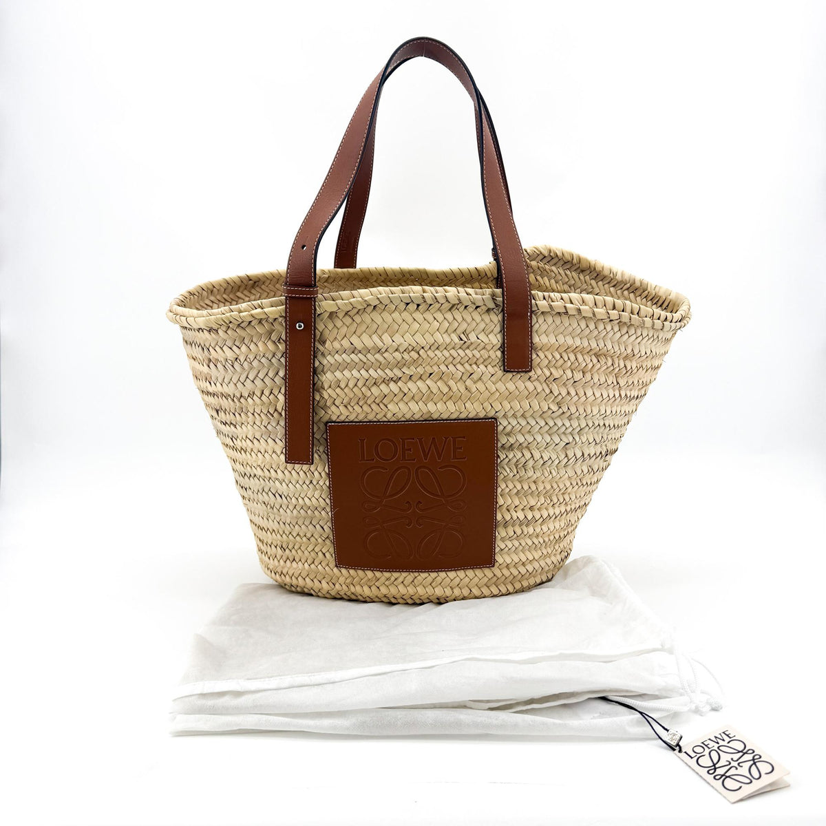Loewe Elephant Basket Raffia Brown Leather Tote Bag Bag (Pre-Owned)