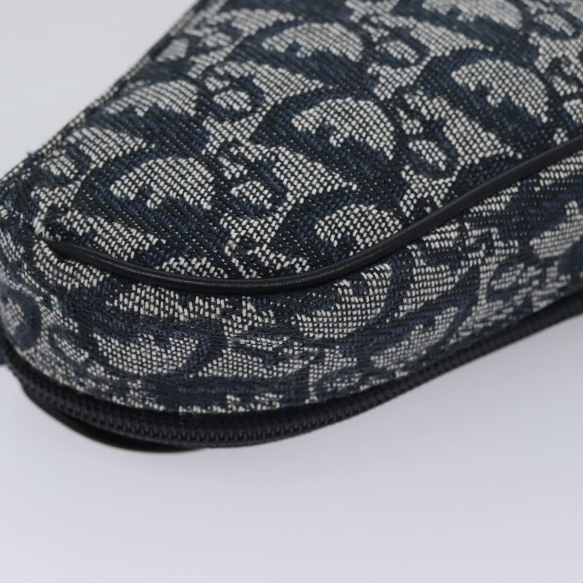 Christian Dior Vintage Saddle Coin Purse Diorissimo Canvas Navy Canvas Bag (Pre-Owned)