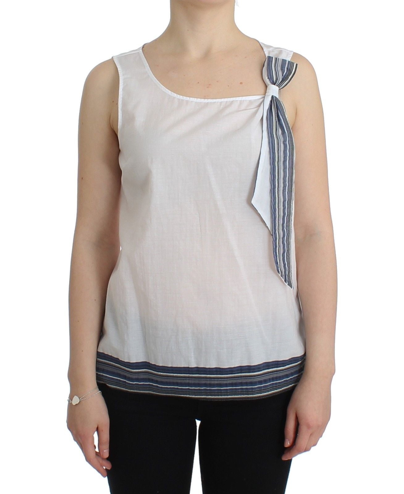 Ermanno Scervino White Blue Top Blouse Tank Shirt Women's Sleeveless