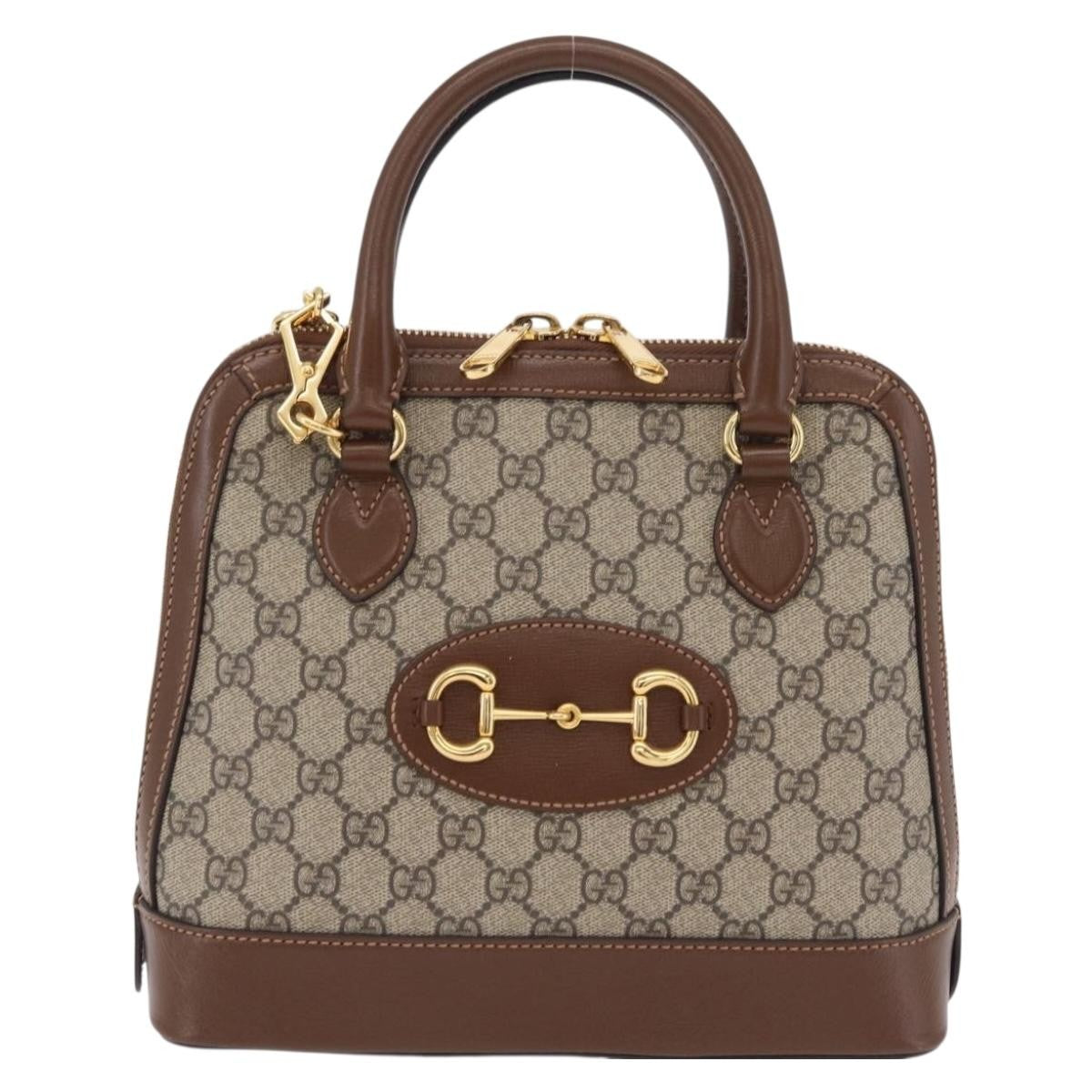 Gucci Horsebit 1955 Top Handle Gg Coated Canvas With Leather Beige Canvas Handbag (Pre-Owned)