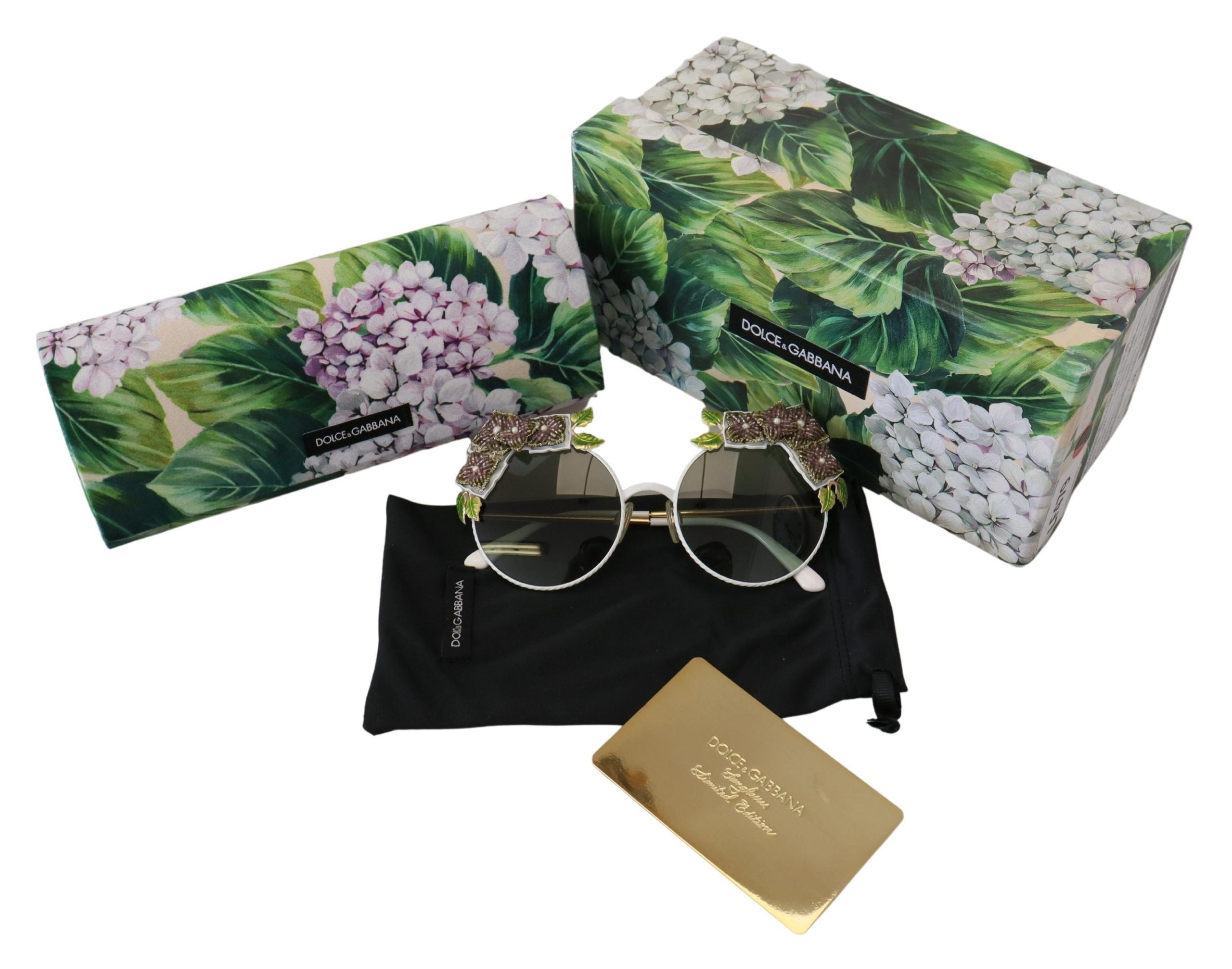 Dolce & Gabbana Elegant Floral Embellished Gold Women's Sunglasses