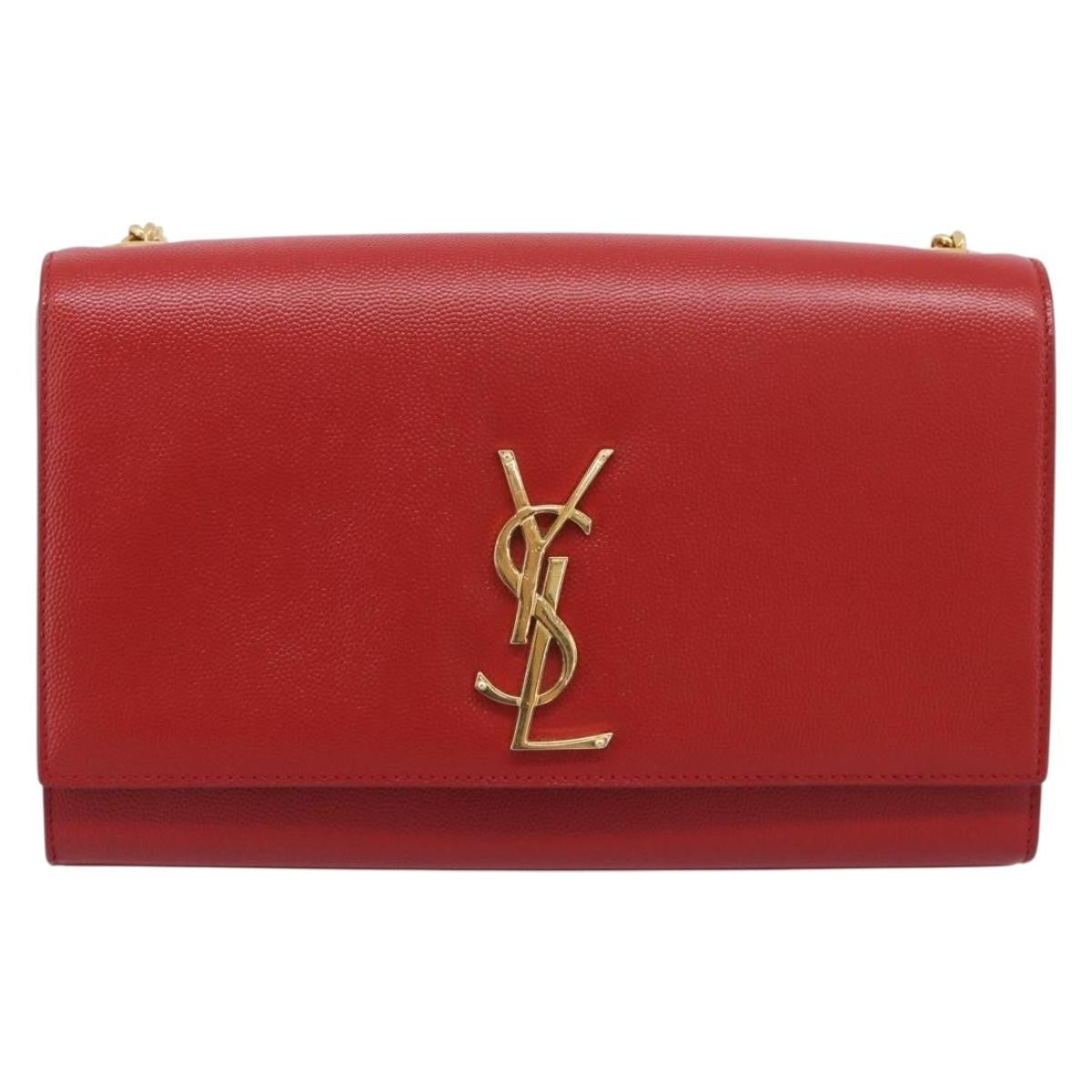 Saint Laurent Classic Monogram Flap Chain Leather Red Leather Crossbody Bag Bag (Pre-Owned)